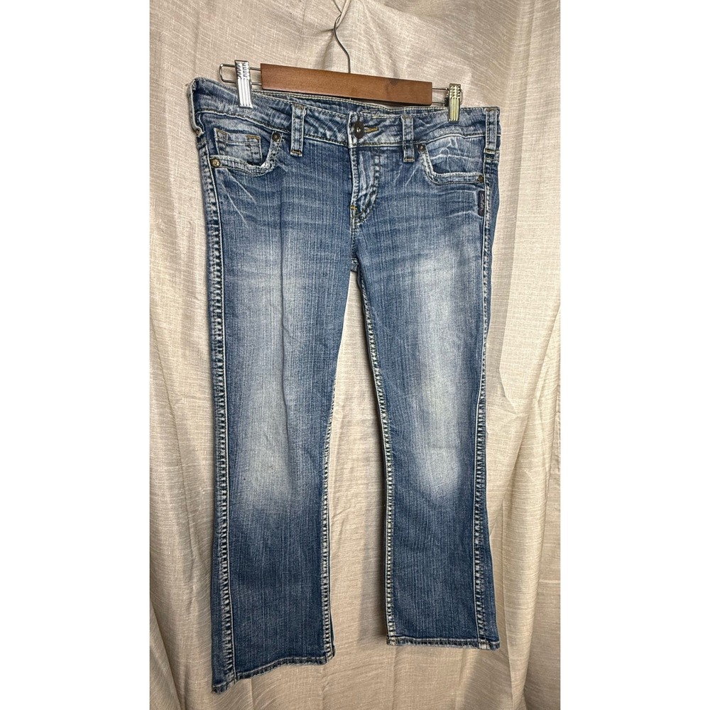 Silver Jeans Co. Frances Capri Jeans Blue Wash Embellished Pockets Women Size 30